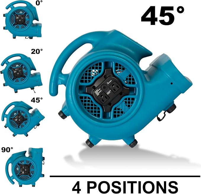 XPOWER X-400A Pro 1/4 HP 1600 CFM Centrifugal Air Mover, Carpet Dryer, Floor Fan, Blower, Daisy Chain, for Water Damage Restoration, Janitorial, Plumbing, Home Use,Blue