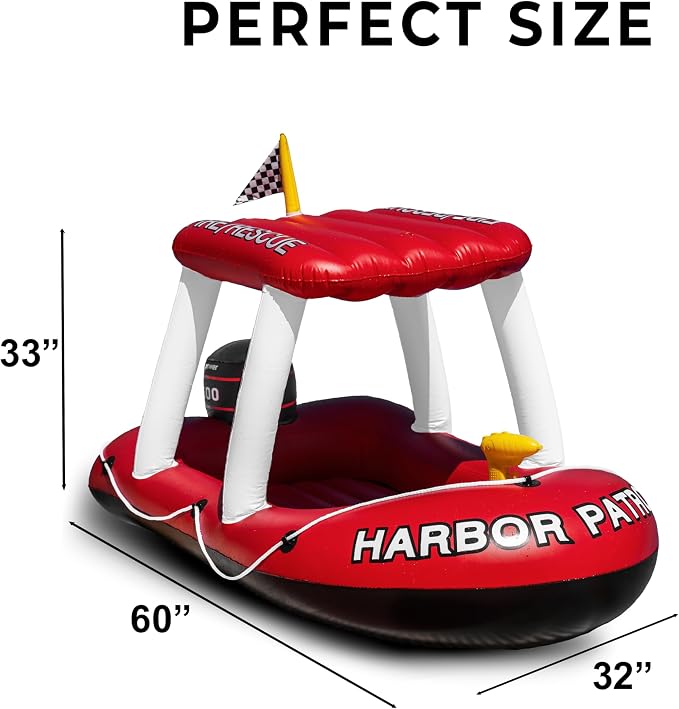 Police Boat Inflatable Pool Floats Kids, Toddler Harbor Master Police Patrol Inflatable Boat Pool Float Ride On, Fun Water Toy Squirter Pool Toy, Police & Fire Rescue Theme Pool Raft for Boys, Girl