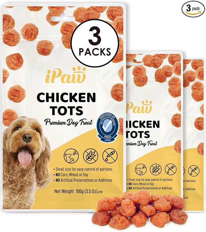 iPaw 3 Value Combo Chicken Tots Dog Treats for Puppy Training, SQF Certified Human Grade Dog Treat, Hypoallergenic, Easy to Digest (Chicken Tots), 3 Packs
