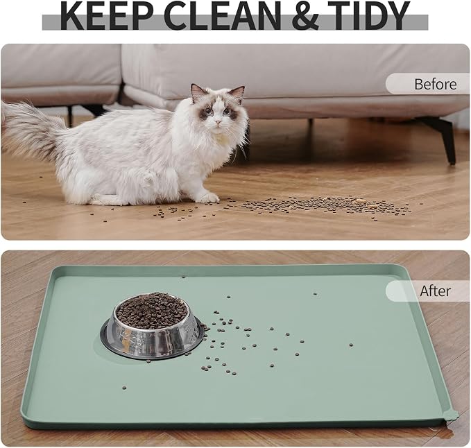 Reopet Silicone Pet Feeding Mat - Waterproof & Non-Slip Dog Cat Placemat | High Raised Edges Prevent Food & Water Spills to Protect Floors, Easy to Clean, Fit for Dog Cat Bowls