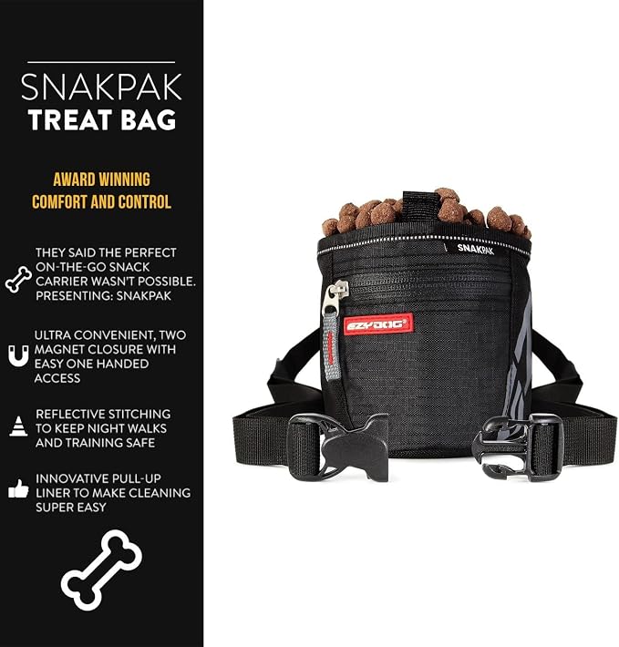 EzyDog SnakPak Wearable Dog Treat Bag Training Pouch with Magnetic Closure, Zipper Pocket, and Belt (Blue)