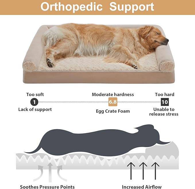 BFPETHOME Orthopedic Washable Dog Beds Large Sized Senior Dog for Comfy Sleeping with Removable Cover, Waterproof Big Soft Pet Couch Bed for Dogs Rerlax