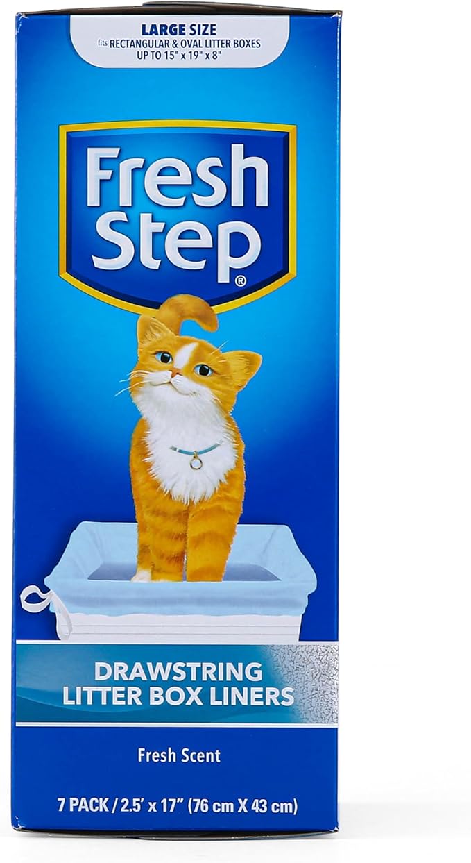 Fresh Step Drawstring Cat Litter Box Liners, Scented Heavy Duty Kitty Litter Bags for Large Oval or Rectangle Pans, Helps Contain Odor and Mess, Easy Lift Out Cleanup, 30 x 17 in, 7 Count (Pack of 2)