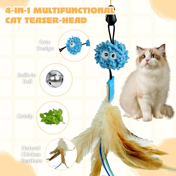 Interactive Cat Toys for Indoor Cats Automatic Electric Flying Bird Feather Wand Toy, Best Kitten & Adult Cat Enrichment Stimulation Toy Hanging Electric Kitty Toys for Bored Cats