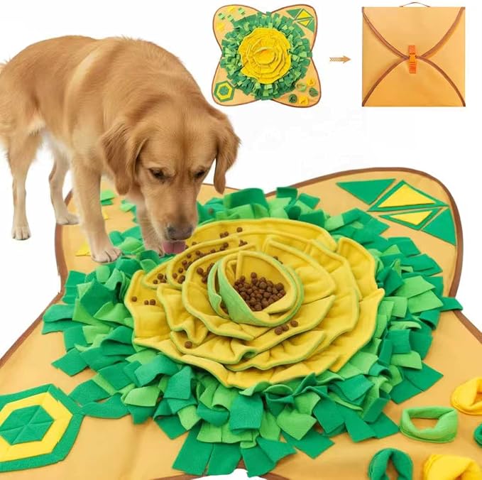 Snuffle Mat for Dogs Breed - Interactive Dog Toys for Boredom - Sniff mat - Mental Stimulation - Enrichment Toys- Slow Feed- Washable & Foldable (Orange, Large)