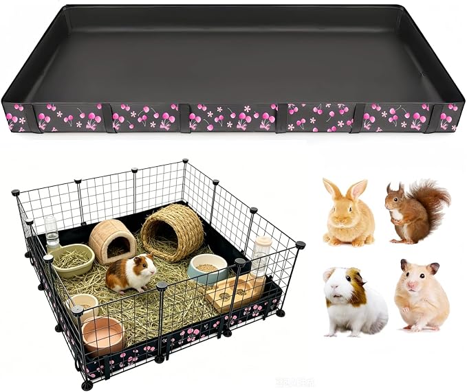 DZWLKJ Guinea Pig Cage Liner,Washable Tarp Bottom Base,Cherry Graphic,36"x48", Reusable for Rabbit, Chinchilla, Hedgehog, Ferret & Other Small Animals.