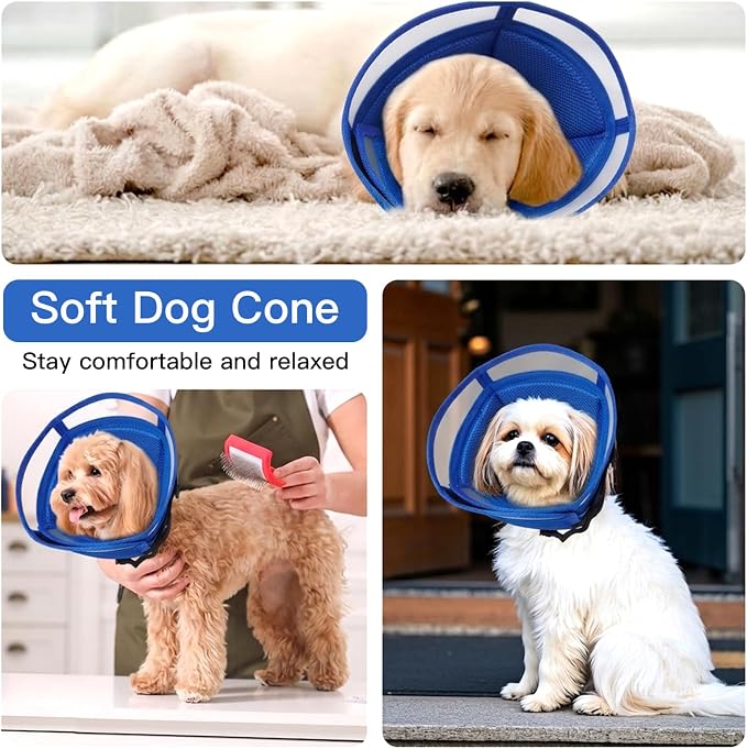 Dog Recovery Collars & Cones, Large Dog Cone, Blue, XL | Adjustable Dog Soft Cone, Stop Licking Wounds After Surgery & Skin Disease, Lightweight, Comfortable Elizabethan Collar