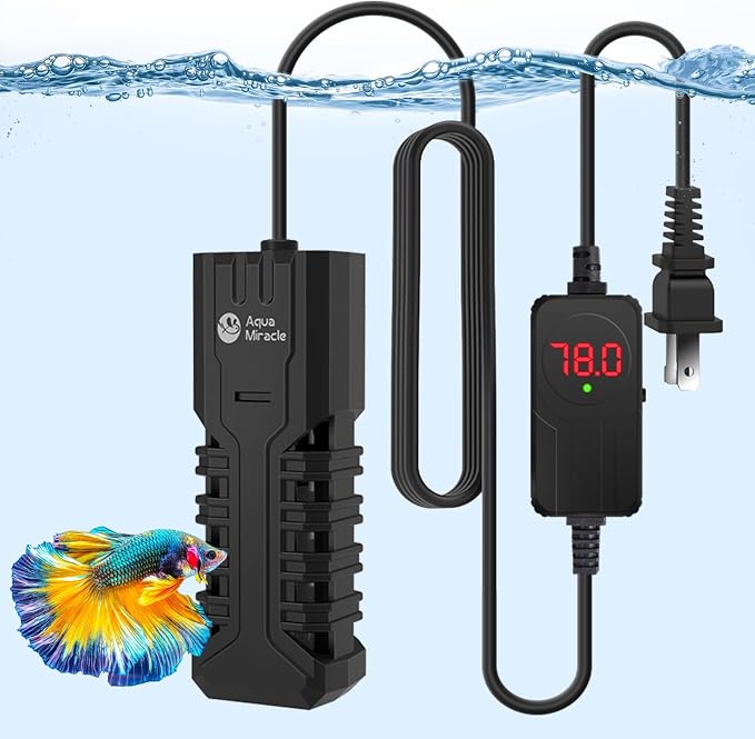 AquaMiracle Submersible Aquarium Heater with LED Digital Temp Display, Fish Tank Heater with Dry-Run & Over-Temp Protection, for Freshwater Saltwater Aquariums(50W/5-10Gal)