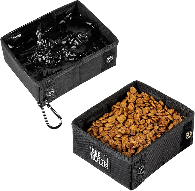 OneTigris Waste Bag + Military Pet Bowl Collapsible 70 oz Treat Food & Water Holder for Small to Medium Puppy Dog