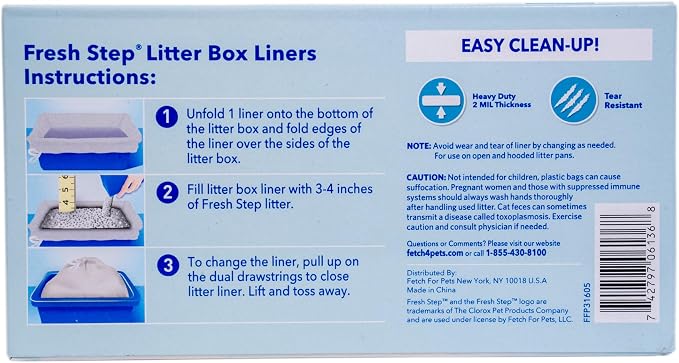 Fresh Step Drawstring Cat Litter Box Liners Unscented Heavy Duty Kitty Litter Bags Large Oval or Rectangle Pans Contains Odor and Mess Easy Lift Out Cleanup 30 x 17 IN 15 Count 12 Pack