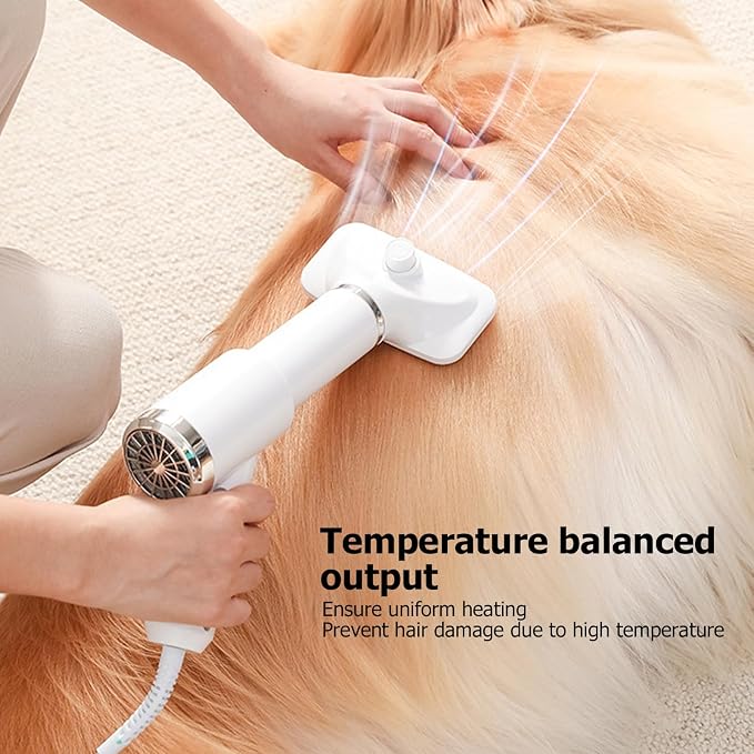 Dog Hair Dryer with Slicker Brush, Portable Dog Blower,Ergoesnomic Electric Grooming Blower with 135° Textile Needle Comb for Cats & Dogs - US Plug 110V