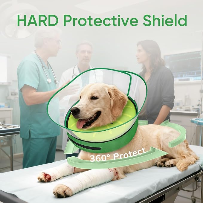 Supet Raised Inflatable Dog Cone After Surgery - Adjustable Recovery Donut Collar with Removable Shield to Stop Licking Wounds & Protect Stitches - Soft Dog Cone Alternative for Large Dogs (Kiwi,L)