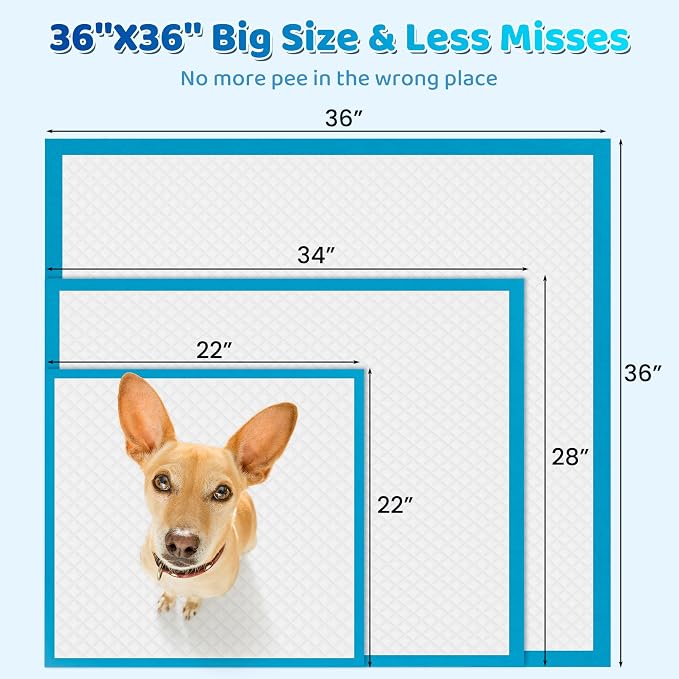 Bulubaky Upgrade Leak-Proof Pet Training and Puppy Pads, 36"x36" 30Counts + 28"x34" 50Counts Pee Pads for Dogs with Thicken Polymer Heavy Absorbency for Cats Dogs Rabbit Parrots