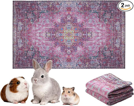 Lovewag Pets Reusable 2-Pack Small Animal Pet Bedding Mats - 16" x 24" Inch Hamster Bedding - Machine Washable Guinea Pig Cage Liners-Guinea Pigs,Rabbits & Ferrets Waterproof Pee Pad (Mystic Fuchsia)