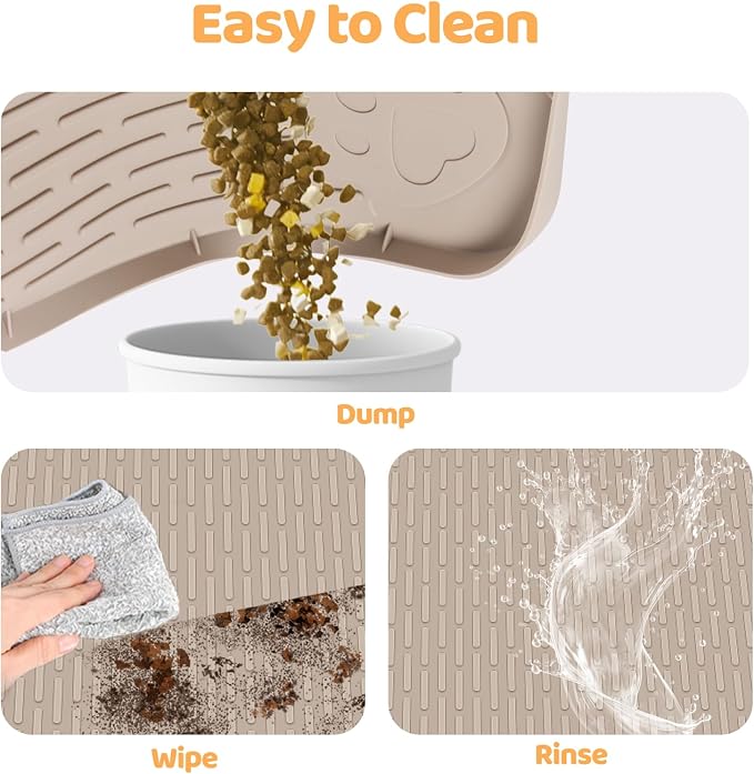 Cat Food Mat, 40" x 40" Extra Large Silicone Pet Feeding Mat with Raised Edge Pet Placemat for Food and Water Bowl Non-Slip, Easy to Clean, Floor Protection (Khaki)