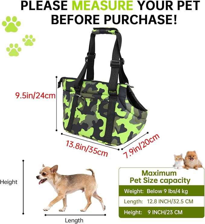10mm Padded Tote Bag Carrier for Dog Cat Below 9 lb/4kg-Camouflage Green
