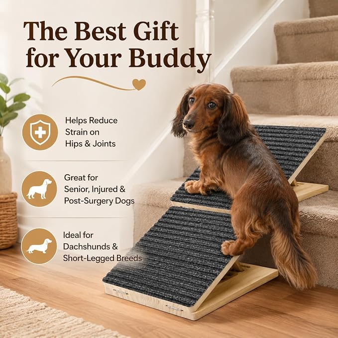 Dog Ramp for Stairs, 2 Pack Foldable Stair Ramp for Dogs, Adjustable Solid Wood Pet Steps for Small Dogs, Senior, Short-Legged and Injured Pets, Elderly Dog Stair Wedges Assist