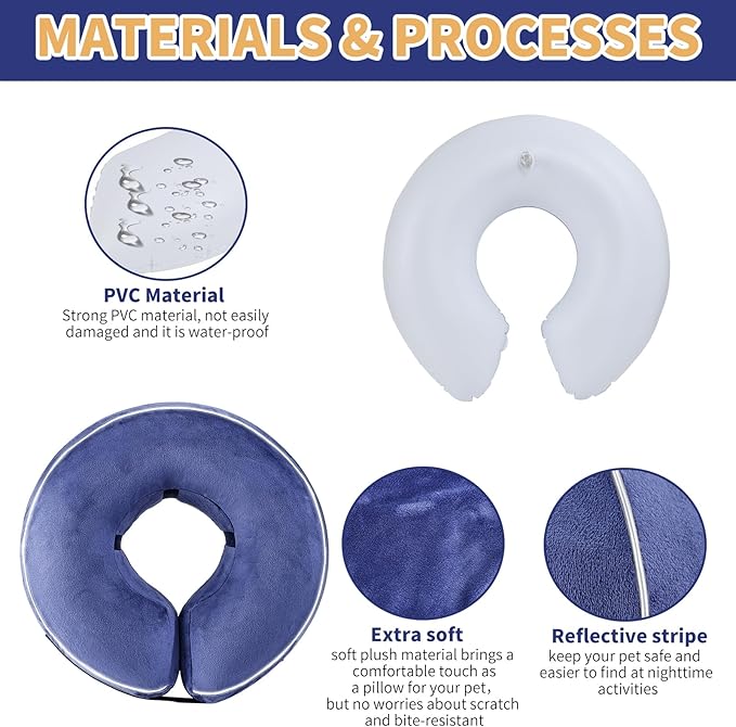 Inflatable Reflective Dog Cone Collar Alternative After Surgery,Doggie Recovery Dount Neck Ecollar,Adjustable Soft Dog Cone Collar for Small Medium Large Dogs (Blue, L)