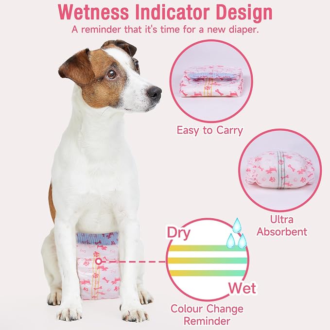 Pet Soft Disposable Dog Diapers - Female Dog Diapers with Adjustable Foam Tail Hole, Ultra Protection Puppy & Cat Diapers Wetness Indicator for Dogs in Heat or Incontinence,20pcs (XS,Red)