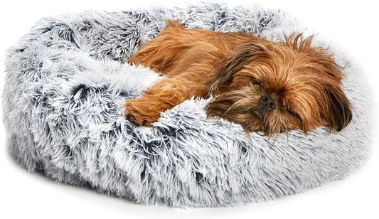 Barkbox Dog Bed, 2-in-1 Memory Foam Donut Cuddler Dog and Cat Bed, Calming Orthopedic Joint Relief Fur Crate Lounger for Pets, Machine Washable + Removable Cover, Waterproof Lining, Includes Toy