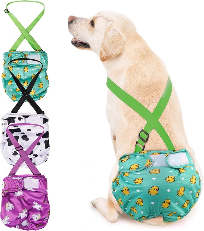 3 Pack Avont Washable Female Dog Diaper with Suspender, Reusable Girl Doggie Diapers for Small Medium Large Doggy in Heat Cycle Period Incontinence