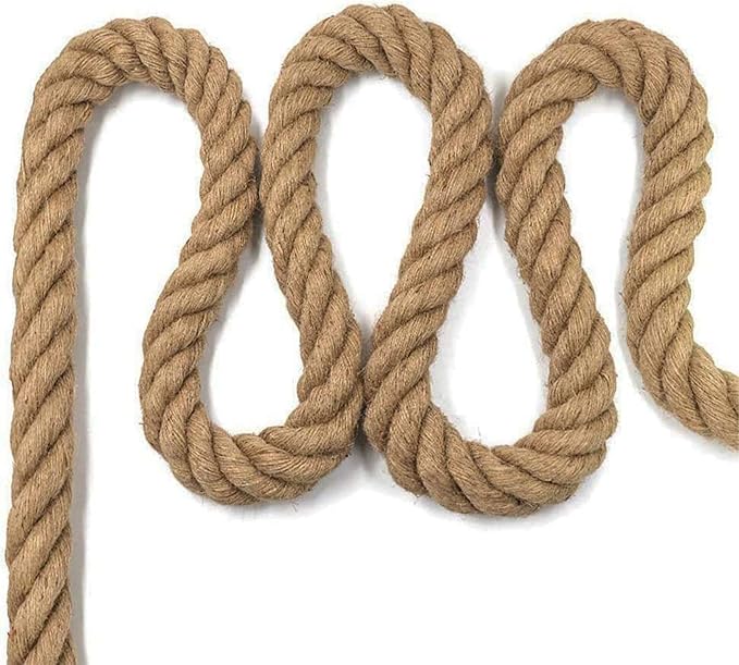 Aoneky Natural Jute Rope 1 1/2" x 48ft - 4 Strand Twisted Hemp Rope for Crafts, Cat Scratching Post, DIY Home Decor, Macrame, Hammock & Nautical Projects, Brown