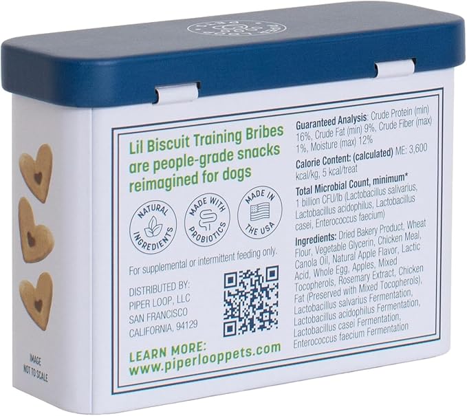 Piper Loop | Lil Biscuit Training Bribes | Pocket Refillable Tin | Chewy | ~20 Treats | Chicken & Apple with Probiotics | 2 oz