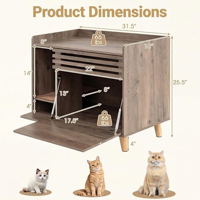 Tangkula Farmhouse Litter Box Enclosure, Cat Litter Box Furniture Hidden with Flip-Down Opening Door, Scratching Mat, 31.5 Inch Wooden Cat Washroom Side Cabinet with Storage for Indoor Cats (Brown)