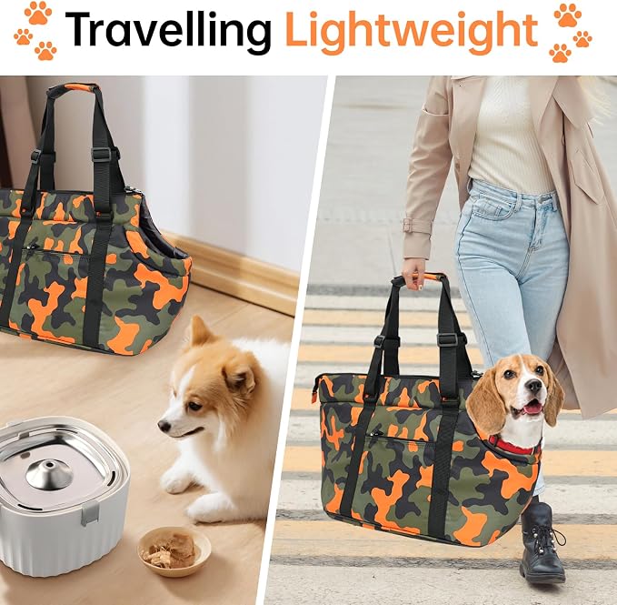 10mm Padded Tote Bag Carrier for Dog Cat Below 15.5lb/7kg-Camouflage Orange