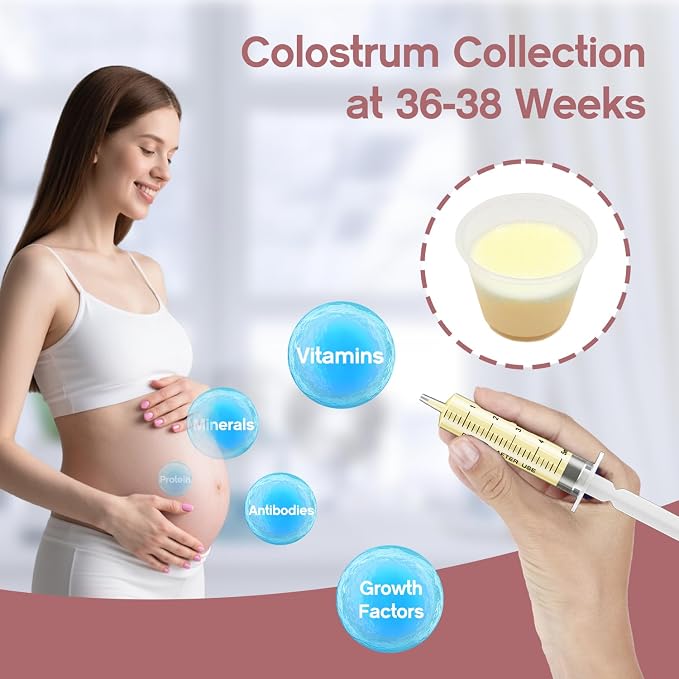 60 Sets 1/3/5Ml Colostrum Collector Kit Include 1/3/5ml*20 No Needle Sterile Syringes with Cap, 4 Measuring Cup, 6 Zip-lock Storage Bags, 60 Labels for Breast Milk Collector