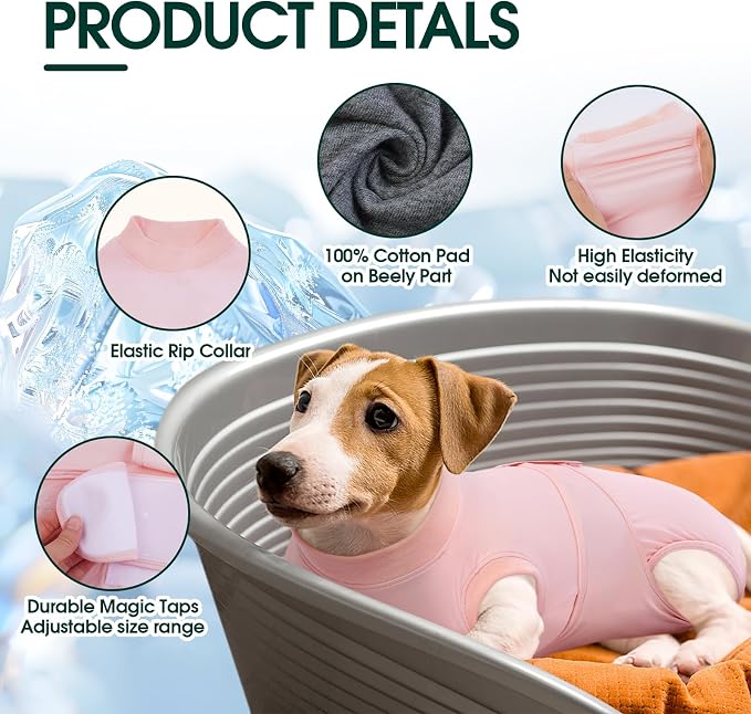 Kuoser Dog Recovery Suit for Dogs After Surgery, Soft Dog Surgical Onesie for Female Male Dogs Spay Neuter, Anti-Licking Pet Bodysuit for Abdominal Wounds, Skin Disease, E-Collar Alternative, Pink XS