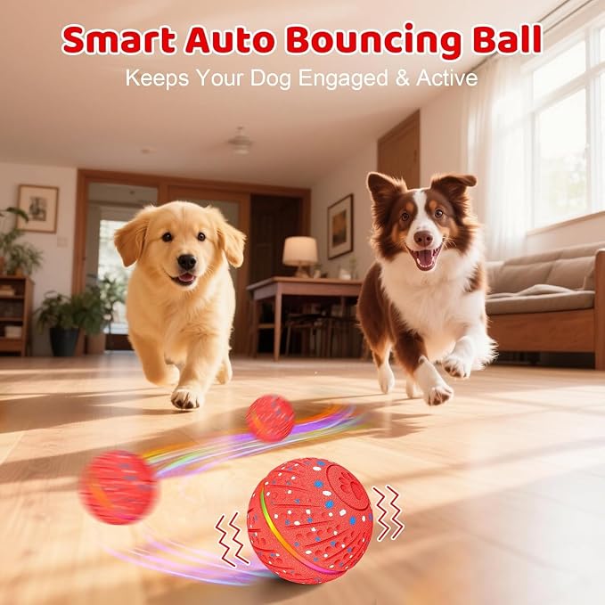 Interactive Dog Toys Dog Ball – 3 Play Modes Smart Moving Bouncing Dogs Ball, E-TPU with RGB Lights, Automatic Rolling Dog Toy for Small Medium Dogs to Keep Them Busy and Boredom Relief (Red)