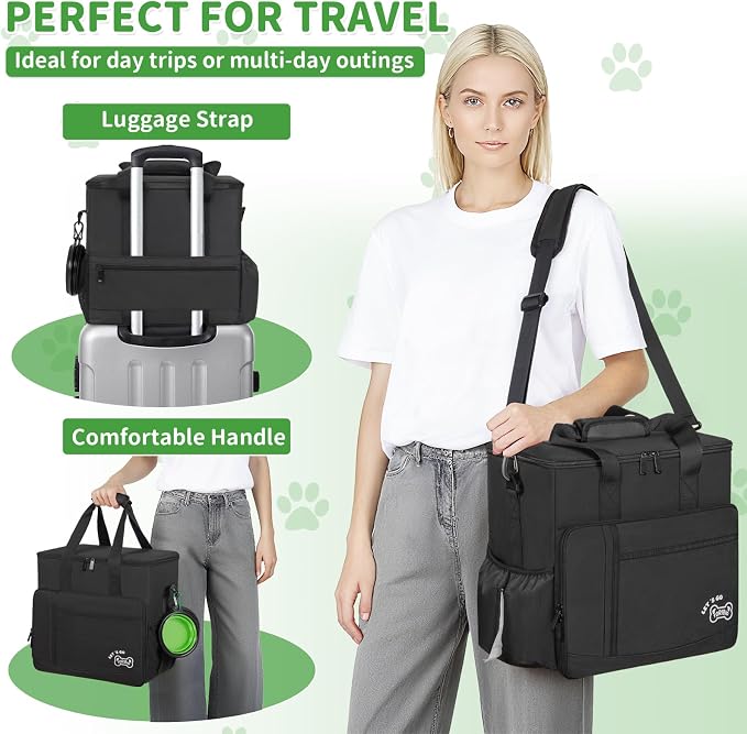 Dog Travel Bag,Large Pet Travel Bag for Supplies with 2 Food Container and Collapsible Bowls,Dog Travel Supplies Organizer Kit for Weekend,Road Trips,Camping