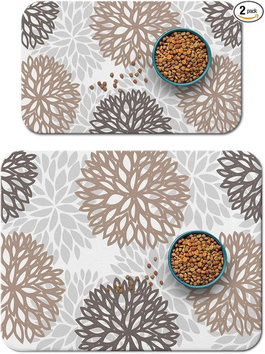 Dog Food Mats 2 Pack for Floors, Absorbent and Quick-Drying Pet Cat Food Mat,Anti-Fouling and Easy-to-Clean Pet Feeding Mat,Dog Bowl Mat for Messy Drinking Water Bowls 12"x 20"+18x24