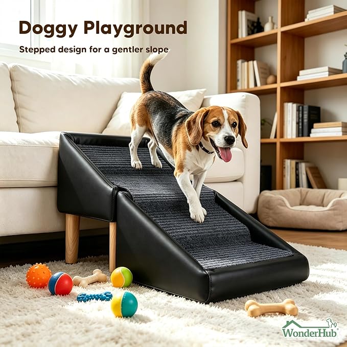 2-in-1 Foldable Dog Stairs & Ramp,Non-Slip, 17.13" H,(Black) | For small, puppy, senior, and injured dogs – easy access to couch or bed