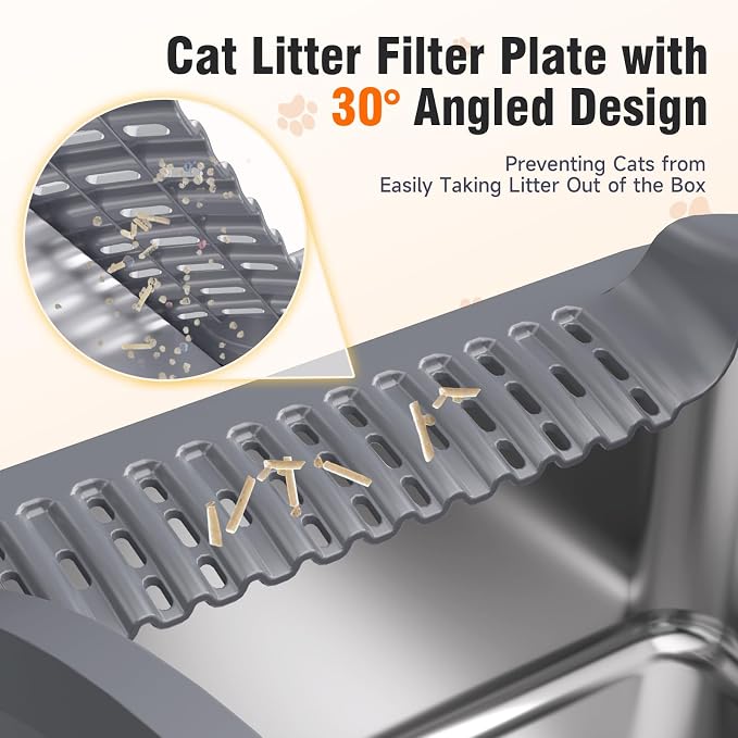 Stainless Steel Cat Litter Box with Lid, XL Extra Large High Sided Litter Box for Big Cats, Odor Free Open Top Litter Pan Easy Cleaning Anti-Urine Leakage Non-Stick, Includes Scoop