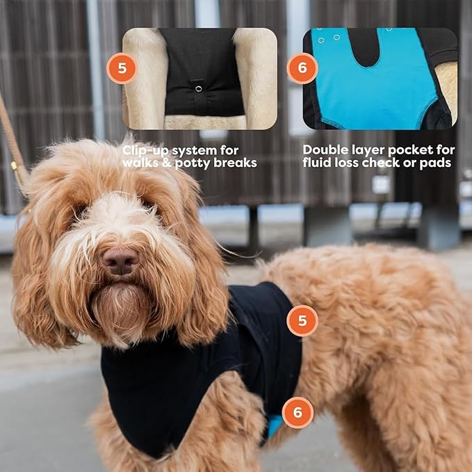 Suitical Recovery Suit for Dogs - Comfortable Post-Surgery Suit with Hold-Up System for Spay, Neuter, Skin Issues - Breathable, Cone-Free Option - Medium, Black - Neck to Base of Tail: 21.7 - 27.2 in