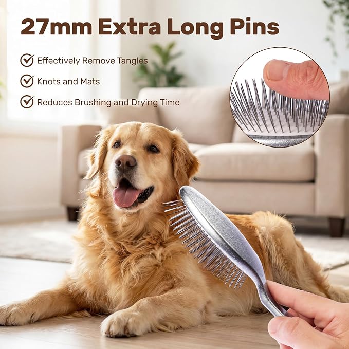 2PCS Slicker Brush for Dogs, Professional Pet Grooming Brush, 27mm Oval Stainless Steel Pin, Sparkle Glitter Handle, Anti-Static Round-Tipped Pins, Gentle Massage & Shedding Comb for Long Haired Dogs
