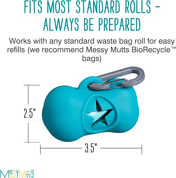 Messy Mutts Blue Silicone Dog Poop Bag Dispenser with 240 Unscented Advanced BioRecycle™ Waste Bags & 16 Starter Bags | Easy Care Refill Rolls for Pet Cleanup