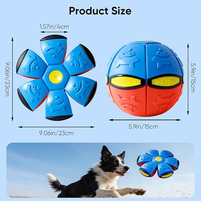 3 PCS Color-Blocked Magic Bouncing Pop Up Balls | 6 LED Lights, Transforming Ball Toy for Kids & Pets, Durable TPR, For Large Medium Dogs, Outdoor Interactive Disc Ball