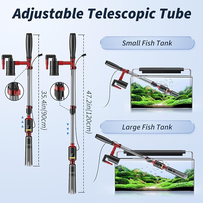 Mildhug Electric Aquarium Vacuum Gravel Cleaner, 530GPH/32W Fish Tank Vacuum Gravel Cleaner with Strong Suction for Automatic Water Change Algae Remover Sand Wash Water Circulationand Water Shower