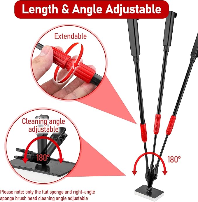 6-in-1 Aquarium Cleaning Tool Aquarium Algae Scraper for Fish Tank Including Fish Brush Sand Rake Pad Sponge Telescopic Handle Multi-Usage Aquariums Glass Cleaner Set for Slatwater Freshwater
