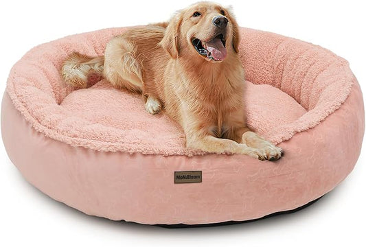 MoNiBloom 36"x36"x9" Dog Beds for Large Size Dogs Machine-Washable Short Plush Pet Beds Warming Cozy Soft Bed for Dogs and Cat, Pink