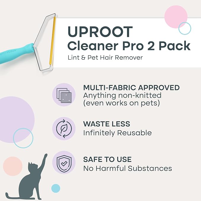 Uproot Cleaner Pro Pet Hair Remover x2 & Xtra Pet Hair Removal Broom Set: The Original Reusable Handheld Pro Meets Our Telescopic Fur Removal Carpet Rake - Easy Pair for Furniture, Rugs, & Carpets