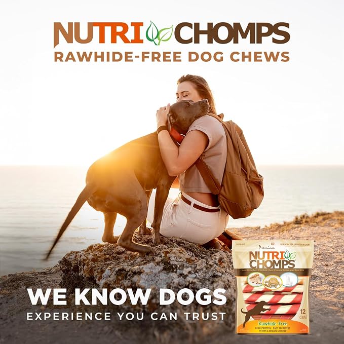 NutriChomps Dog Chews – 6-inch Twists, Easy to Digest, Rawhide-Free Dog Treats, Healthy, 12 Count, Real Chicken, Peanut Butter and Milk flavors