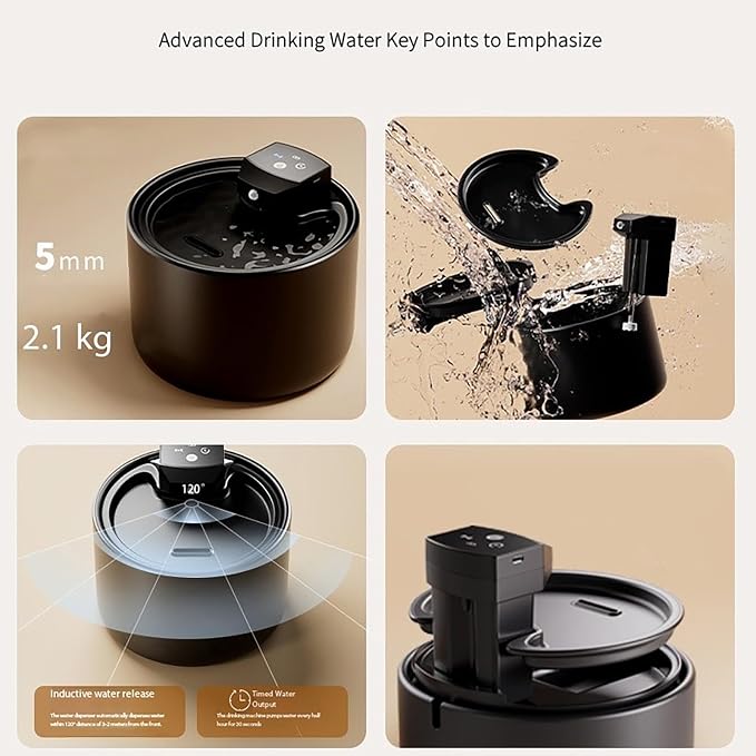 Cordless Ceramic Cat Water Fountain 101.45oz/3L with 7 Filters 5000mAh Battery Automatic Super Silent Intelligent Sensor Pet Drinking Dispenser Dog Water Bowl Dispenser(Black UVC)