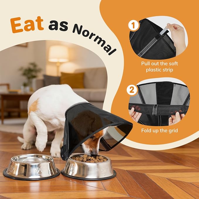 Breathable Mesh Dog Cone Collar for Surgery, Soft Elizabethan Recovery Alternative to Stop Licking,Pet Neck Collar for Large Medium Small Breeds, L, Matte Black