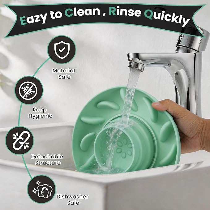 PUPPYGANG 2-in-1 Slow Feeder Dog Bowl for Large Dogs — Silicone Dry Food Maze & Wet Food Lick Ball with Suction Cup, Interactive Puzzle Feeder, Non-Slip & Detachable, Easy to Clean (Green)