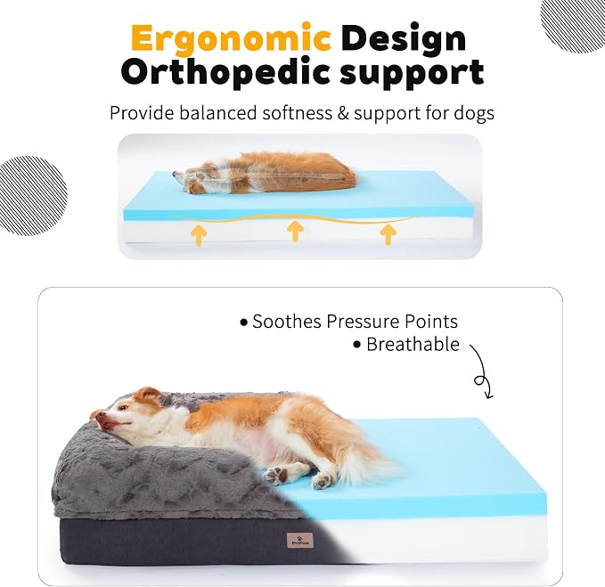 Memory Foam Dog Bed, Extra Large Orthopedic Dog Sofa with Sides and Waterproof Liner, Washable Bolster Pet Bed Couch with Removable Cover, Jumbo Plus | 60 inch, Dark Gray