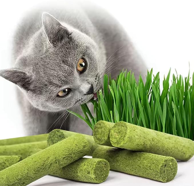 120g Cat Grass Teething Stick, Freeze Dried Cats Grass Stick Edible Cat Chew Toy for Teeth Cleaning Dental Health and Hairball Removal
